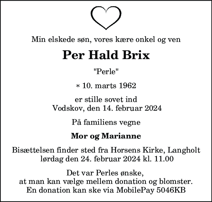 Dødsannonce for Per Hald Brix