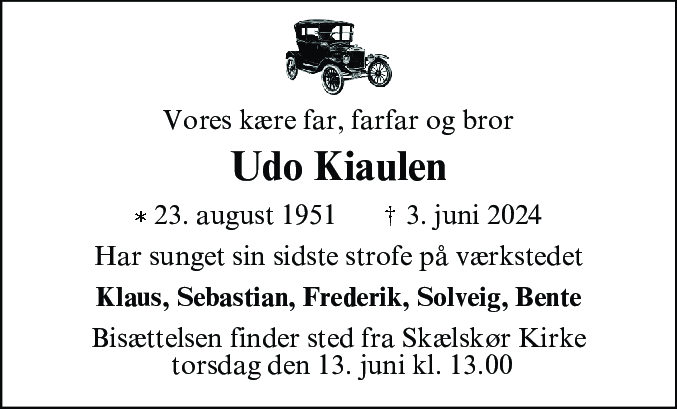 Dødsannonce for Udo Kiaulen