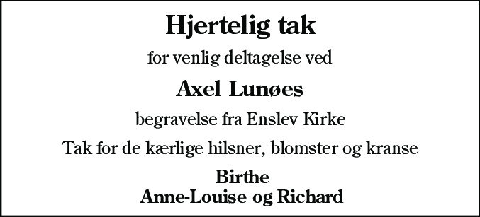 Dødsannonce for Axel Lunøe