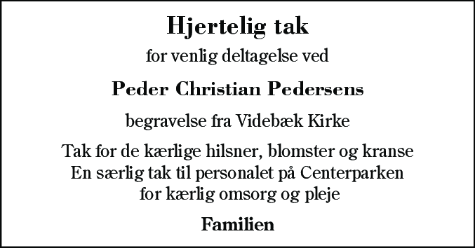 Dødsannonce for Peder Christian Pedersen