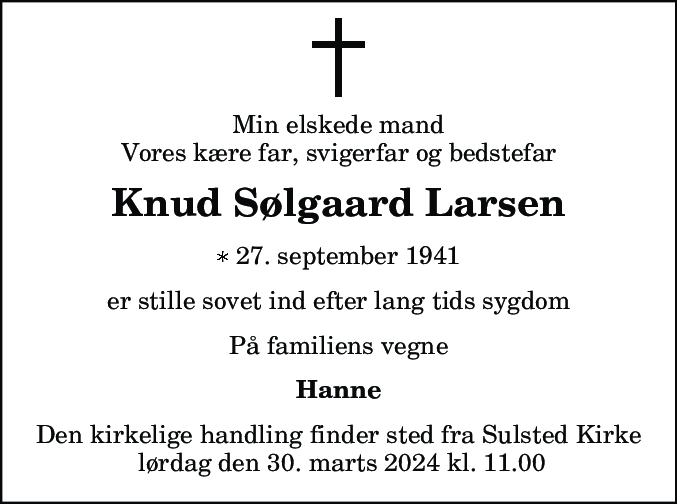 Dødsannonce for Knud Sølgaard Larsen