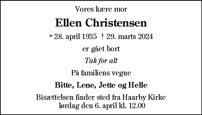 Dødsannonce for Ellen Christensen