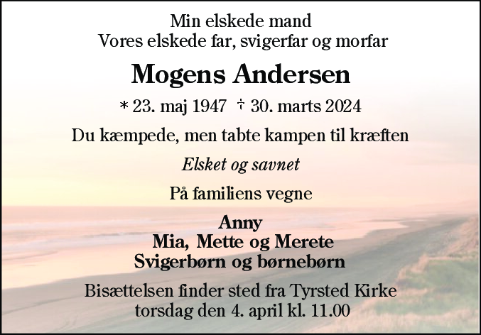 Dødsannonce for Mogens Andersen