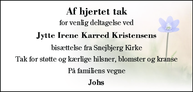 Dødsannonce for Jytte Irene Karred Kristensen