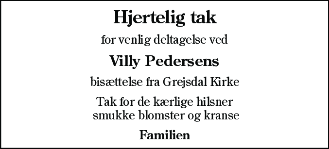 Dødsannonce for Villy Pedersen