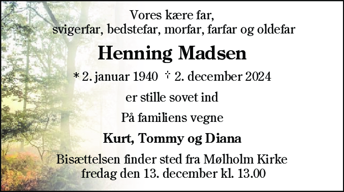 Dødsannonce for Henning Madsen