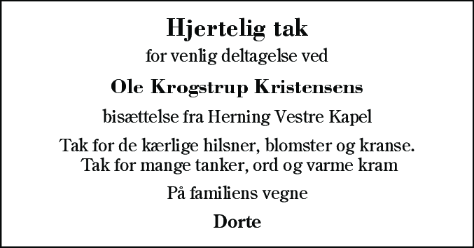 Dødsannonce for Ole Krogstrup Kristensen