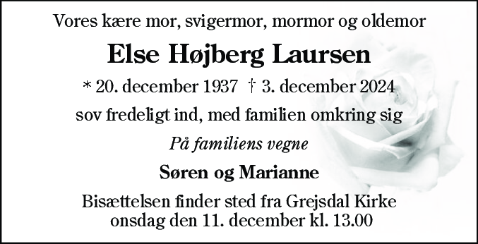Dødsannonce for Else Højberg Laursen