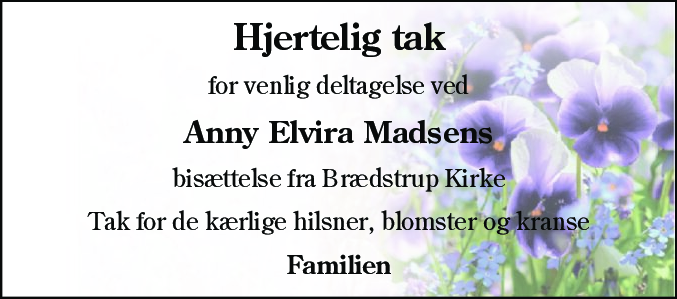 Dødsannonce for Anny Elvira Madsen