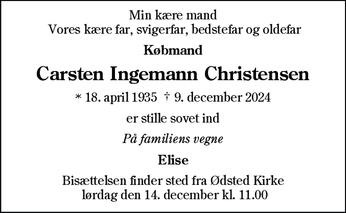 Dødsannonce for Carsten Ingemann Christensen