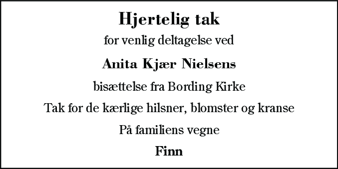 Dødsannonce for Anita Nielsen