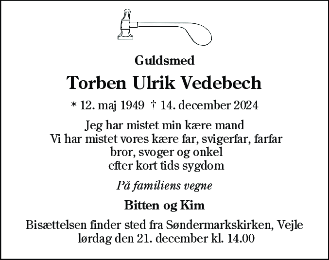 Dødsannonce for Torben Ulrik Vedebech