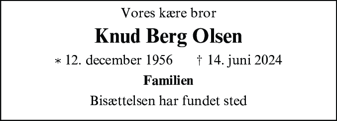 Dødsannonce for Knud Berg Olsen