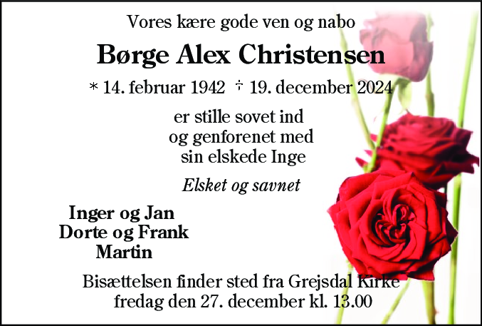 Dødsannonce for Børge Alex Christensen
