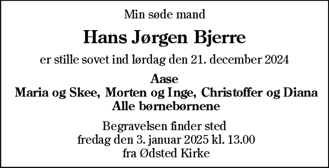 Dødsannonce for Hans Jørgen Bjerre