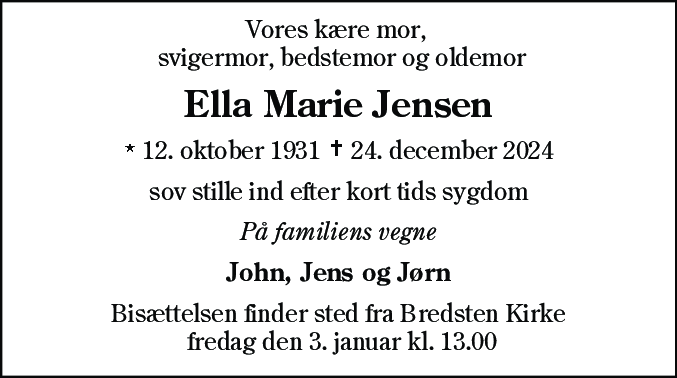 Dødsannonce for Ella Marie Jensen