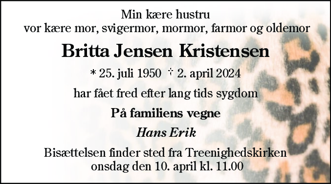 Dødsannonce for Britta Jensen Kristensen