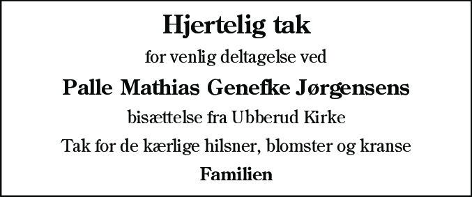 Dødsannonce for Palle Mathias Genefke Jørgensen