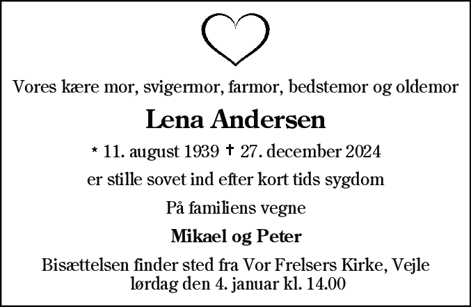 Dødsannonce for Lena Andersen