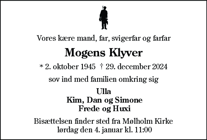 Dødsannonce for Mogens Klyver