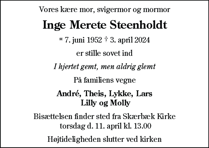 Dødsannonce for Inge Merete Steenholdt