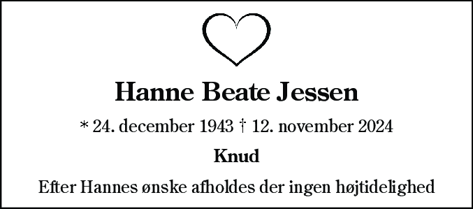 Dødsannonce for Hanne Beate Jessen