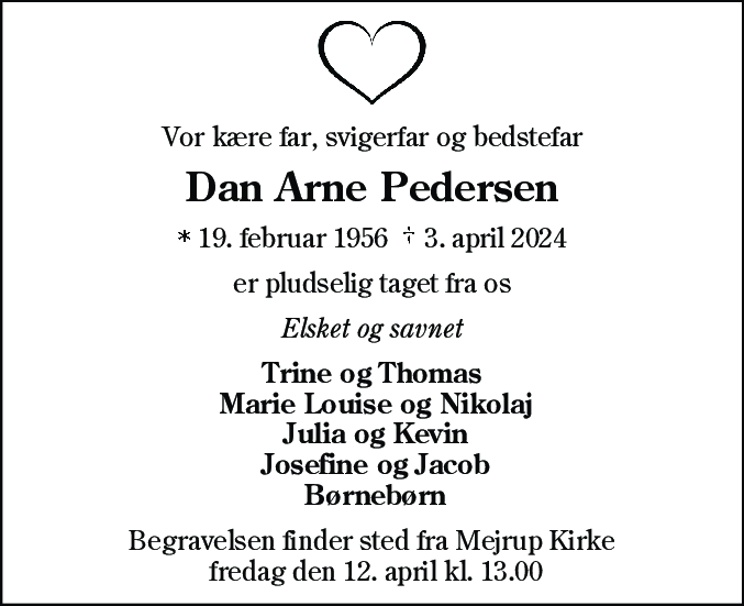 Dødsannonce for Dan Arne Pedersen