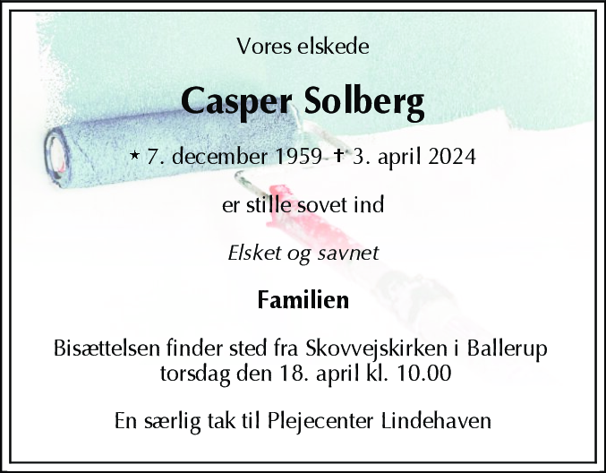 Dødsannonce for Casper Solberg