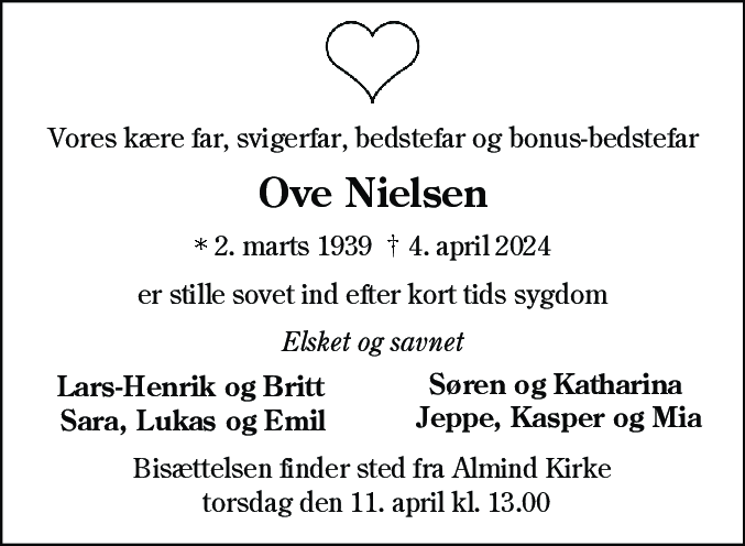 Dødsannonce for Ove Nielsen