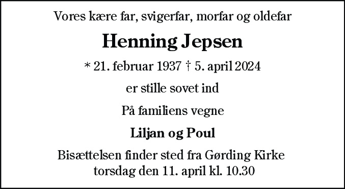 Dødsannonce for Henning Jepsen