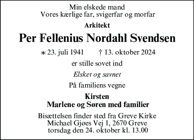 Dødsannonce for Per Fellenius Nordahl Svendsen