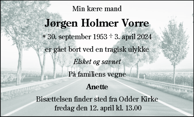 Dødsannonce for Jørgen Holmer Vorre