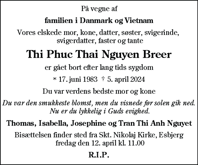 Dødsannonce for Thi Phuc Thai Nguyen
