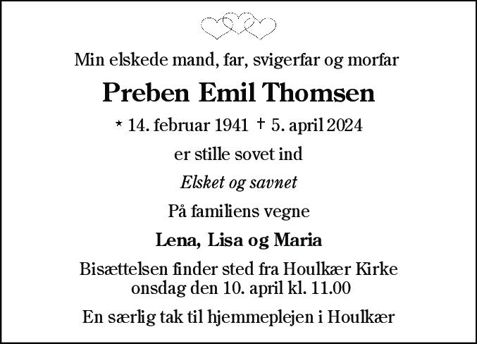 Dødsannonce for Preben Emil Thomsen