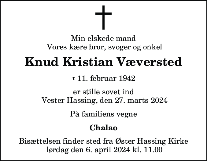 Dødsannonce for Knud Kristian Væversted
