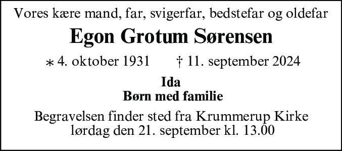 Dødsannonce for Egon Grotum Sørensen
