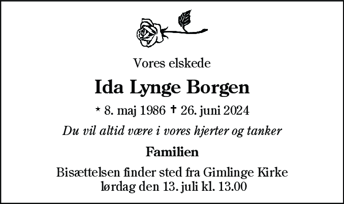 Dødsannonce for Ida Lynge Borgen