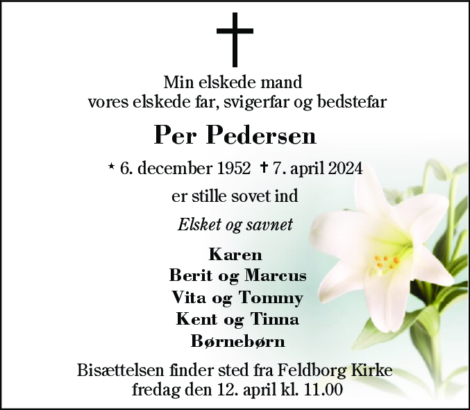 Dødsannonce for Per Pedersen