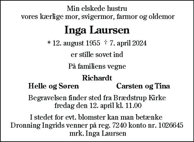Dødsannonce for Inga Laursen