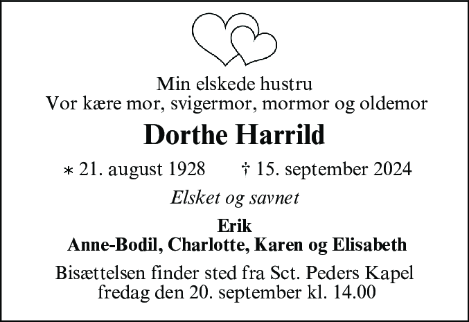 Dødsannonce for Dorthe Harrild