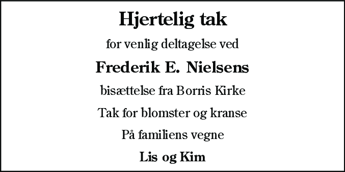 Dødsannonce for Frederik Elias Nielsen