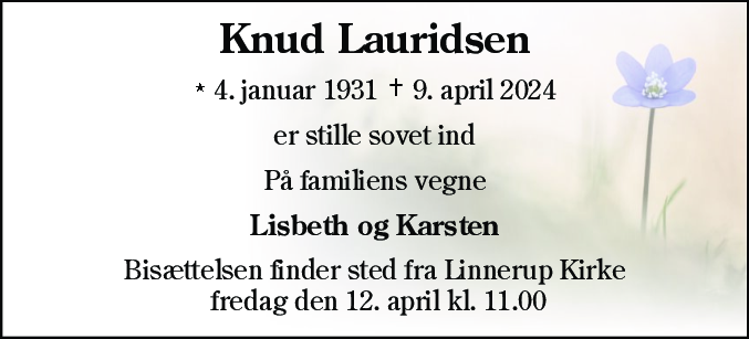 Dødsannonce for Knud Lauridsen