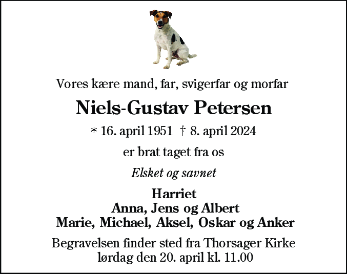 Dødsannonce for Niels-Gustav Petersen