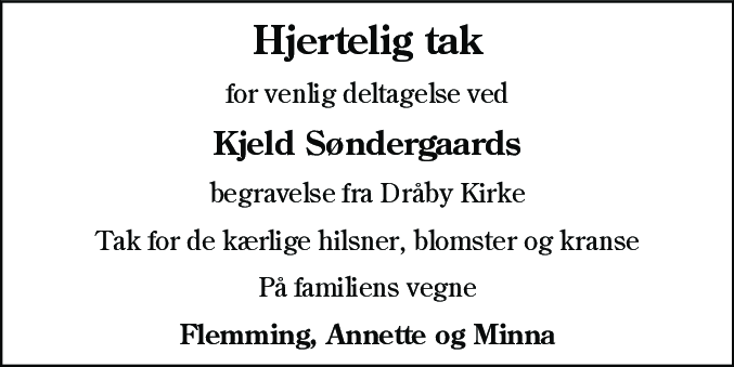Dødsannonce for Kjeld Søndergaard