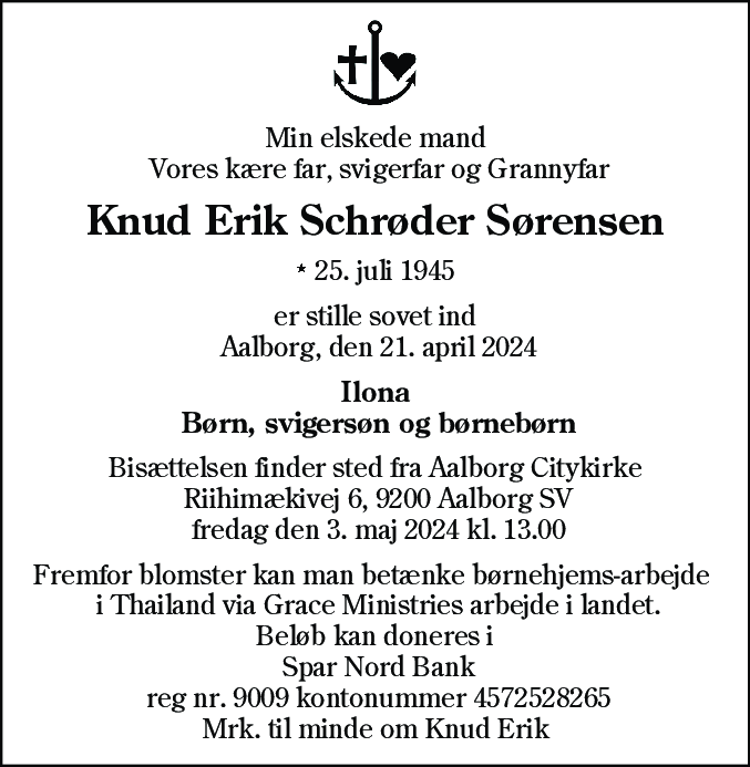 Dødsannonce for Knud Erik Schrøder Sørensen