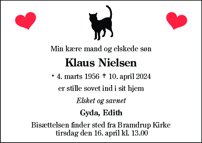 Dødsannonce for Klaus Nielsen