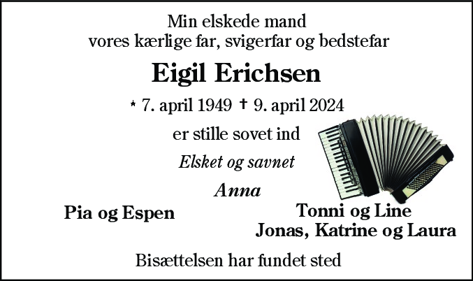 Dødsannonce for Eigil Erichsen