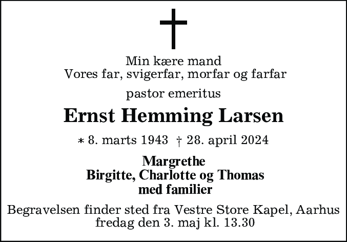 Dødsannonce for Ernst Hemming Larsen