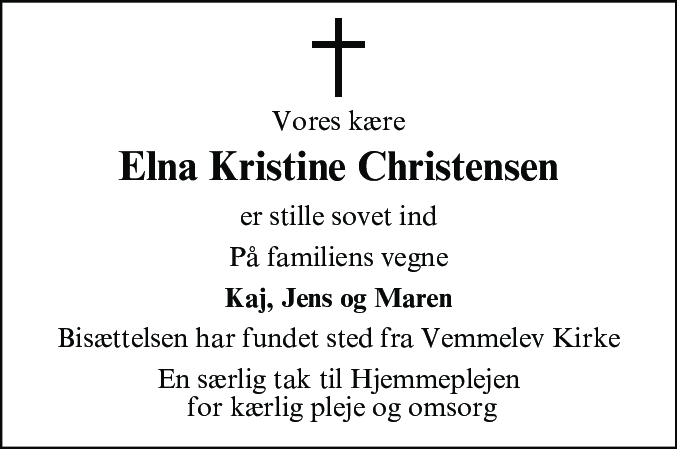 Dødsannonce for Elna Kristine Christensen