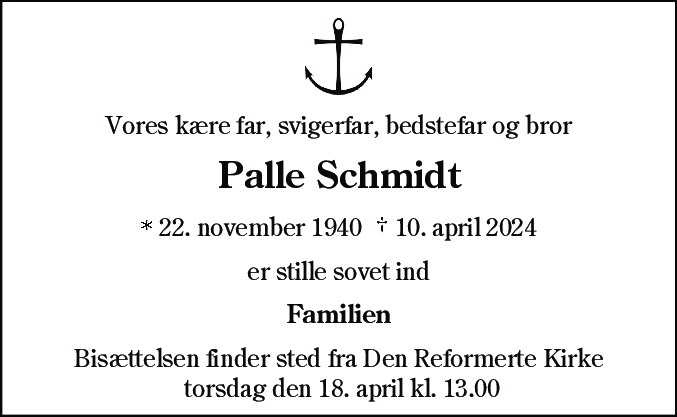 Dødsannonce for Palle Schmidt
